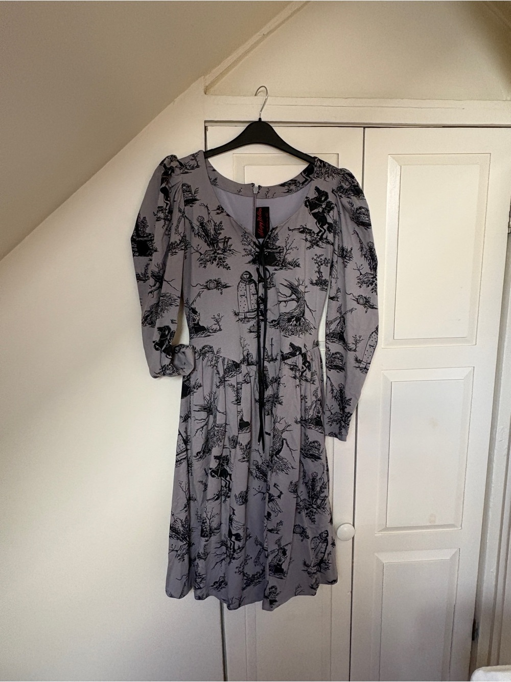 Le Femme En Noir Gothic Sleepy Hollow Halloween retro dress size L grey - Picture 2 of 8